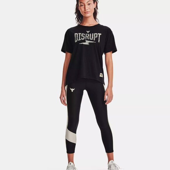 Under Armour Women's Project Rock Disrupt Short Sleeve 1356986-001 Black NWT - Picture 3 of 6